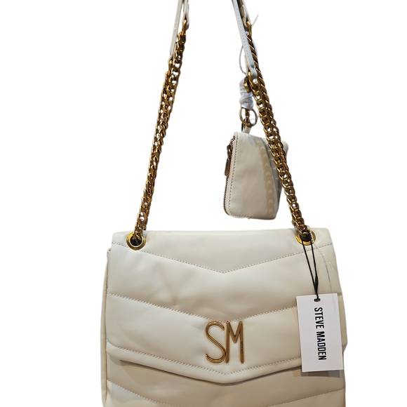 Steve Madden Bparker Oatmilk Cream Quilted Shoulder Bag With Change Wallet - Picture 3 of 15